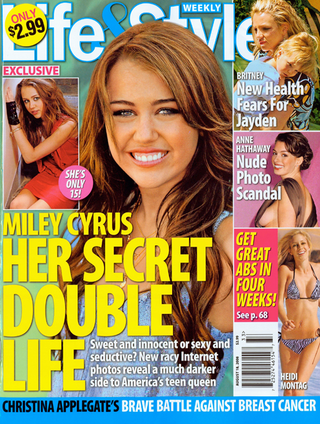 Illustration for article titled This Week in Tabloids: Aniston Wants A Baby, Applegate Is Ailing, & Cyrus Is A Not-So-Secret Sexpot